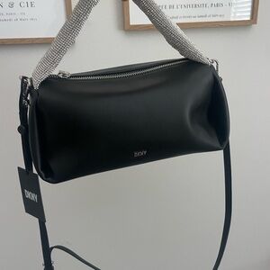 DKNY Black Shoulder Bag with Silver Chain Strap